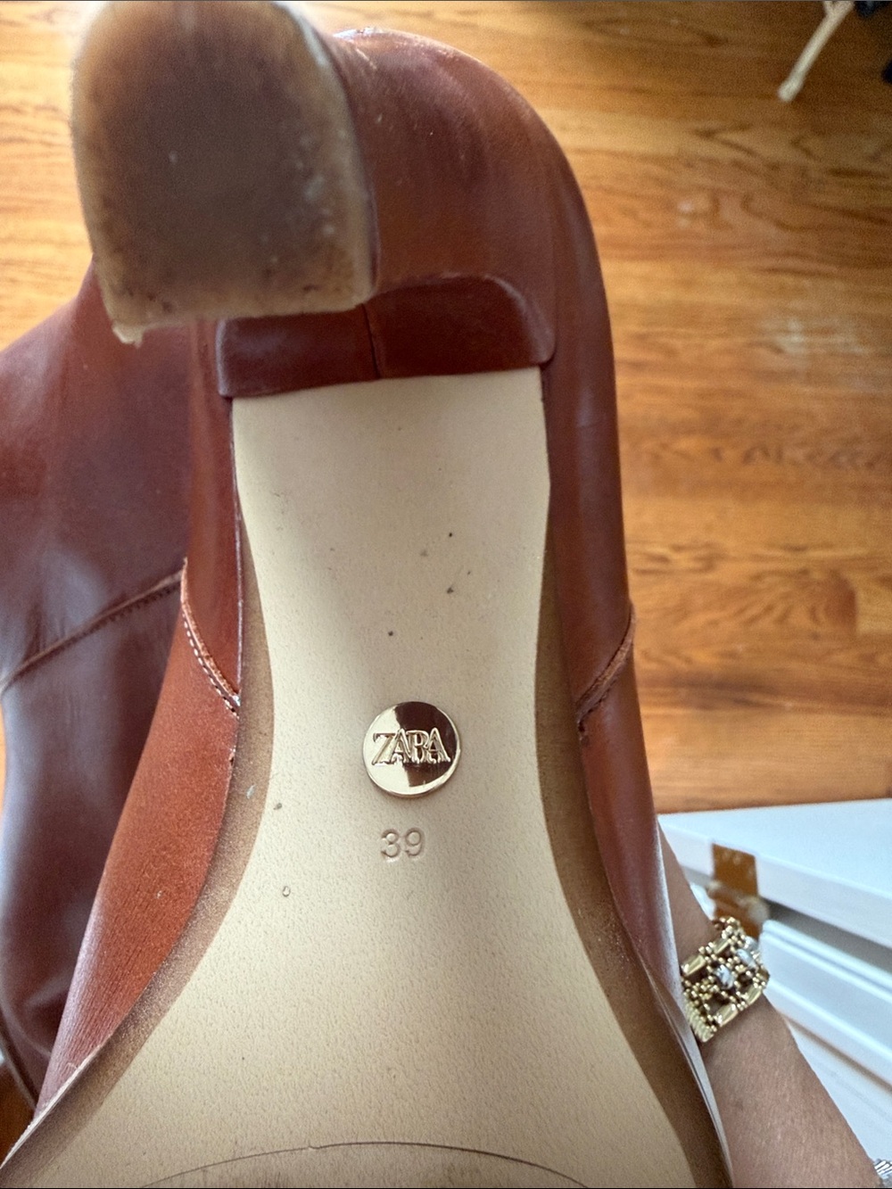 Zara Tall Heeled Leather Boots in Cognac Brown - Picture 13 of 13